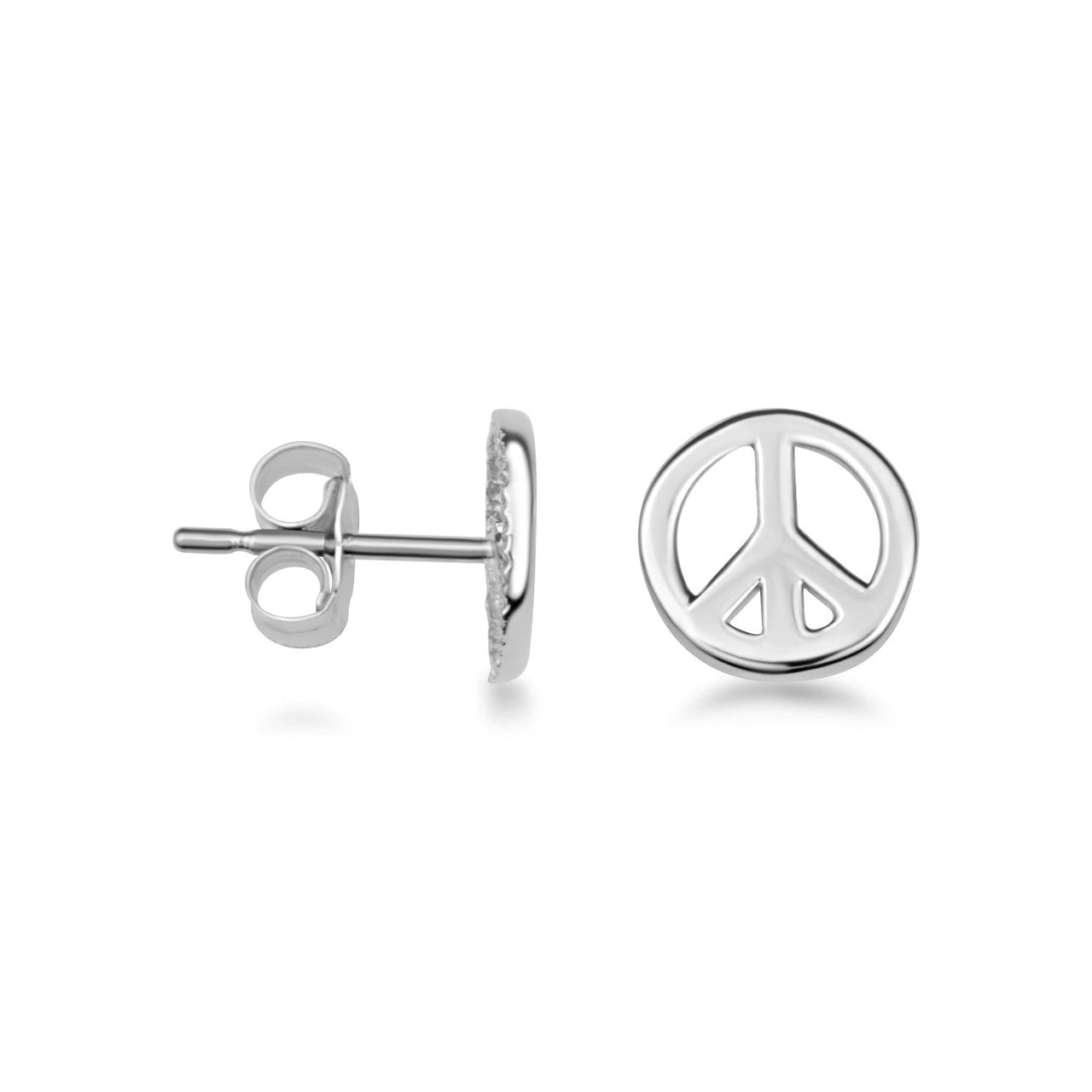.925 Sterling Silver Peace Sign Boho Stud Earrings