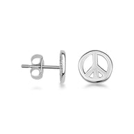 .925 Sterling Silver Peace Sign Boho Stud Earrings