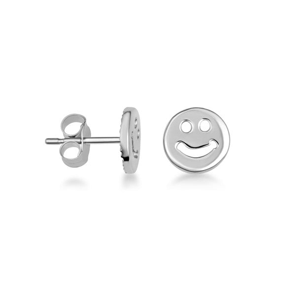 .925 Sterling Silver Smiley Face Happy Stud Earrings