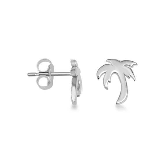 .925 Sterling Silver Tropical Palm Tree Stud Earrings