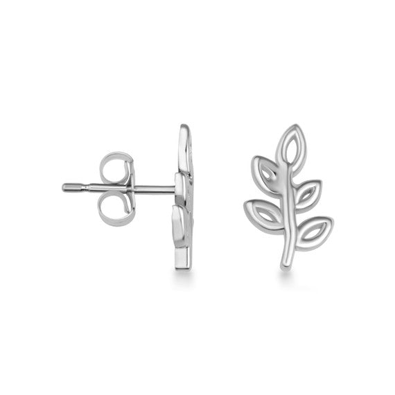 .925 Sterling Silver Fern Leaf Stud Earrings