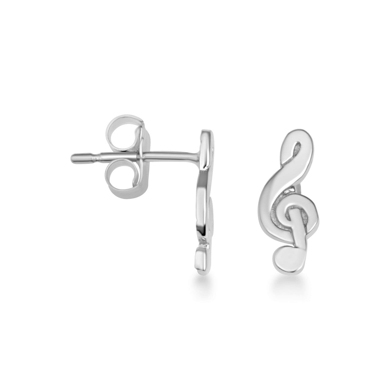 .925 Sterling Silver Treble Clef Music G Note Stud Earrings