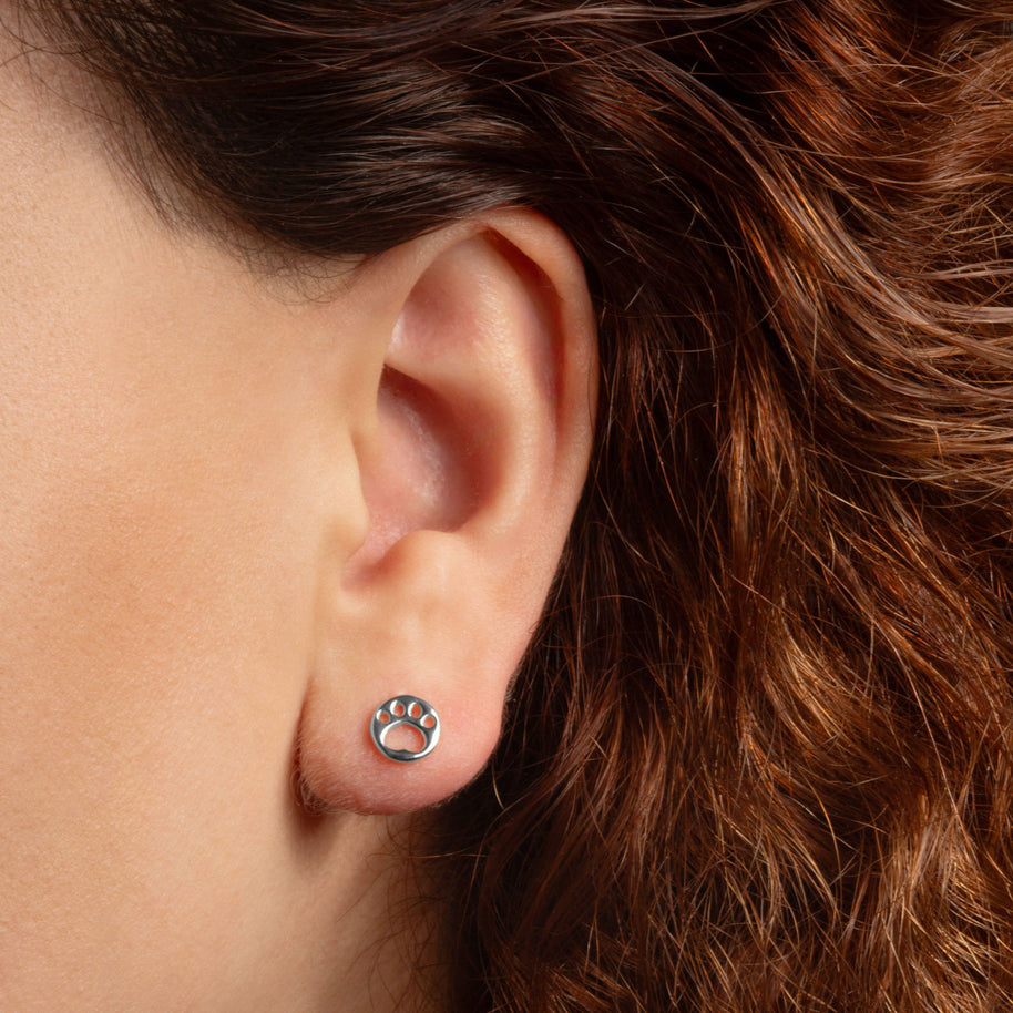 .925 Sterling Silver Dog Paw Print Pet Stud Earrings