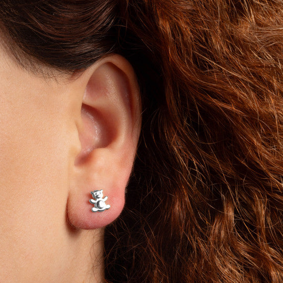 .925 Sterling Silver Teddy Bear Toy Stud Earrings