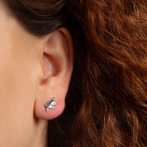 .925 Sterling Silver Fern Leaf Stud Earrings