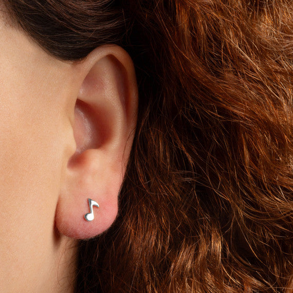 .925 Sterling Silver Eighth Note Music Stud Earrings