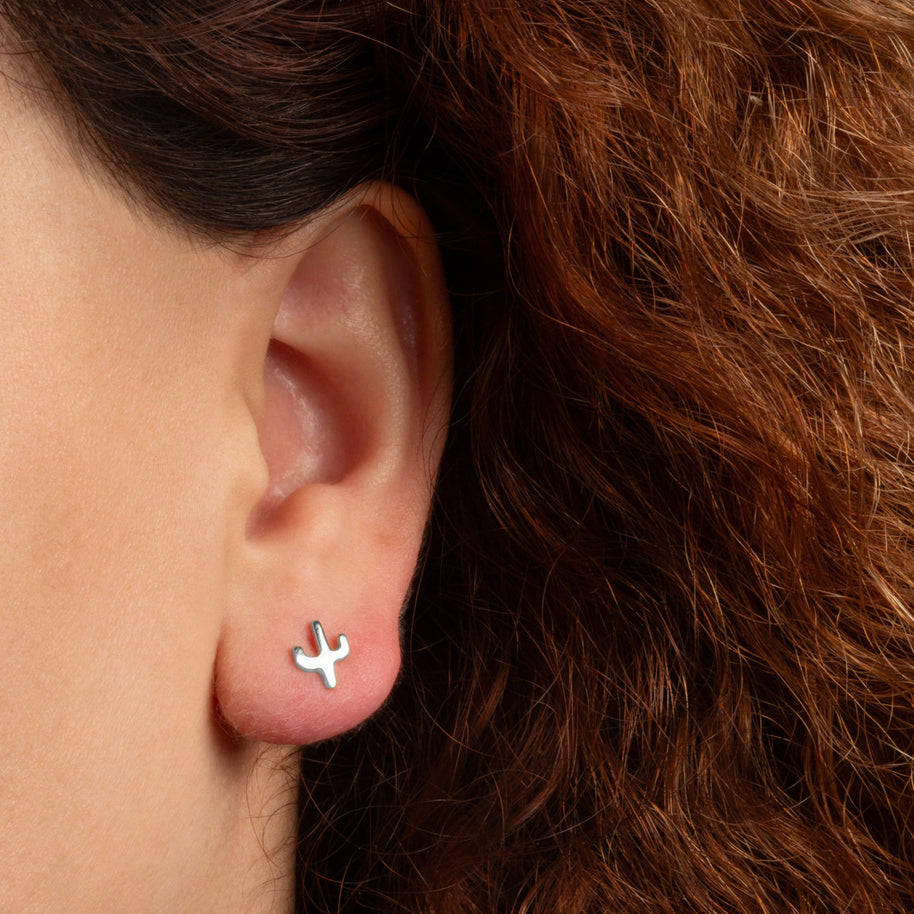 .925 Sterling Silver Desert Cactus Stud Earrings