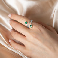 .925 Sterling Silver Pear Cut Double Gemstone Wrap Around Rope Band Ring