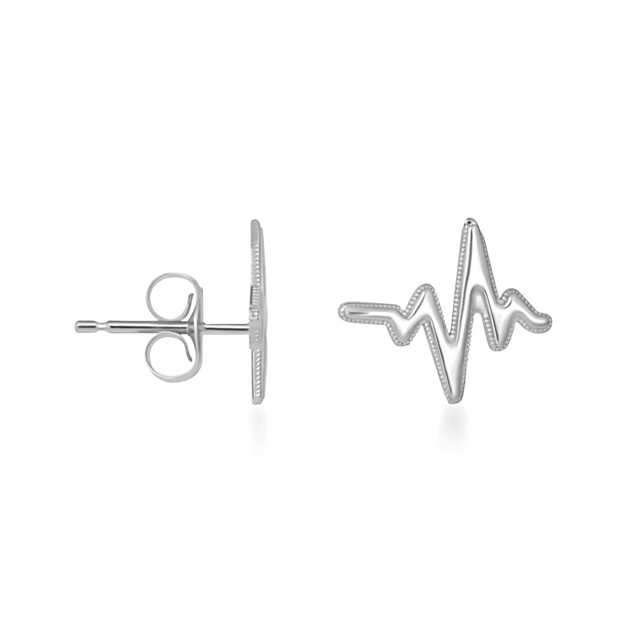 .925 Sterling Silver Heartbeat Pulse Milgrain Stud Earrings