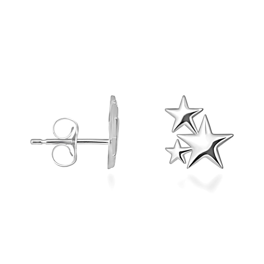 .925 Sterling Silver Star Cluster Stud Earrings