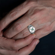.925 Sterling Silver Irish Celtic Trinity Knot Cross Emerald Birthstone Ring