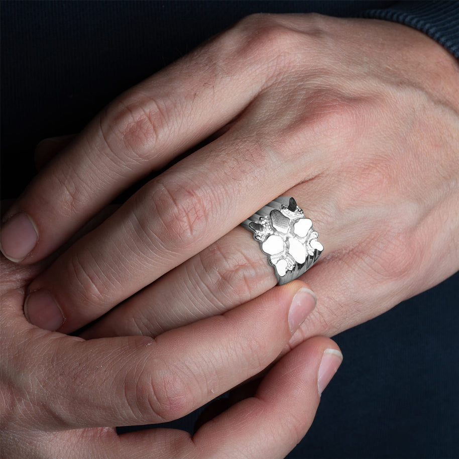.925 Sterling Silver Men's Bold and Beautiful Prism Nugget Ring