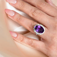 .925 Sterling Silver Oval Gemstone Halo Ring