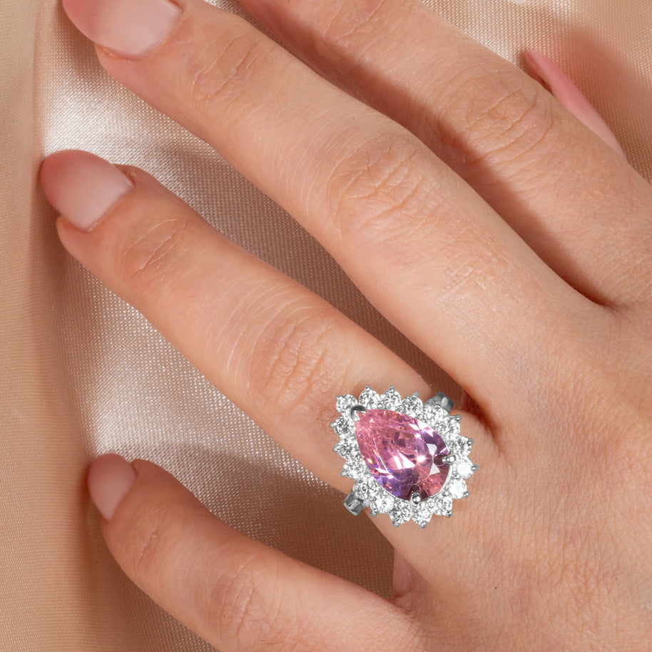 .925 Sterling Silver Pear Cut Gemstone Halo Ring