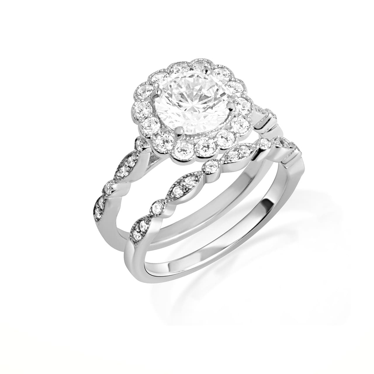 14K Gold Lab Grown Diamond Halo Engagement Band Ring Set (Available in Yellow/Rose/White Gold)
