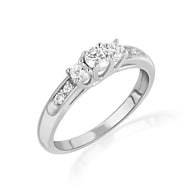 14K Gold Solitaire Lab Grown Triple Set Diamond Engagement Band Ring (Available in Yellow/Rose/White Gold)