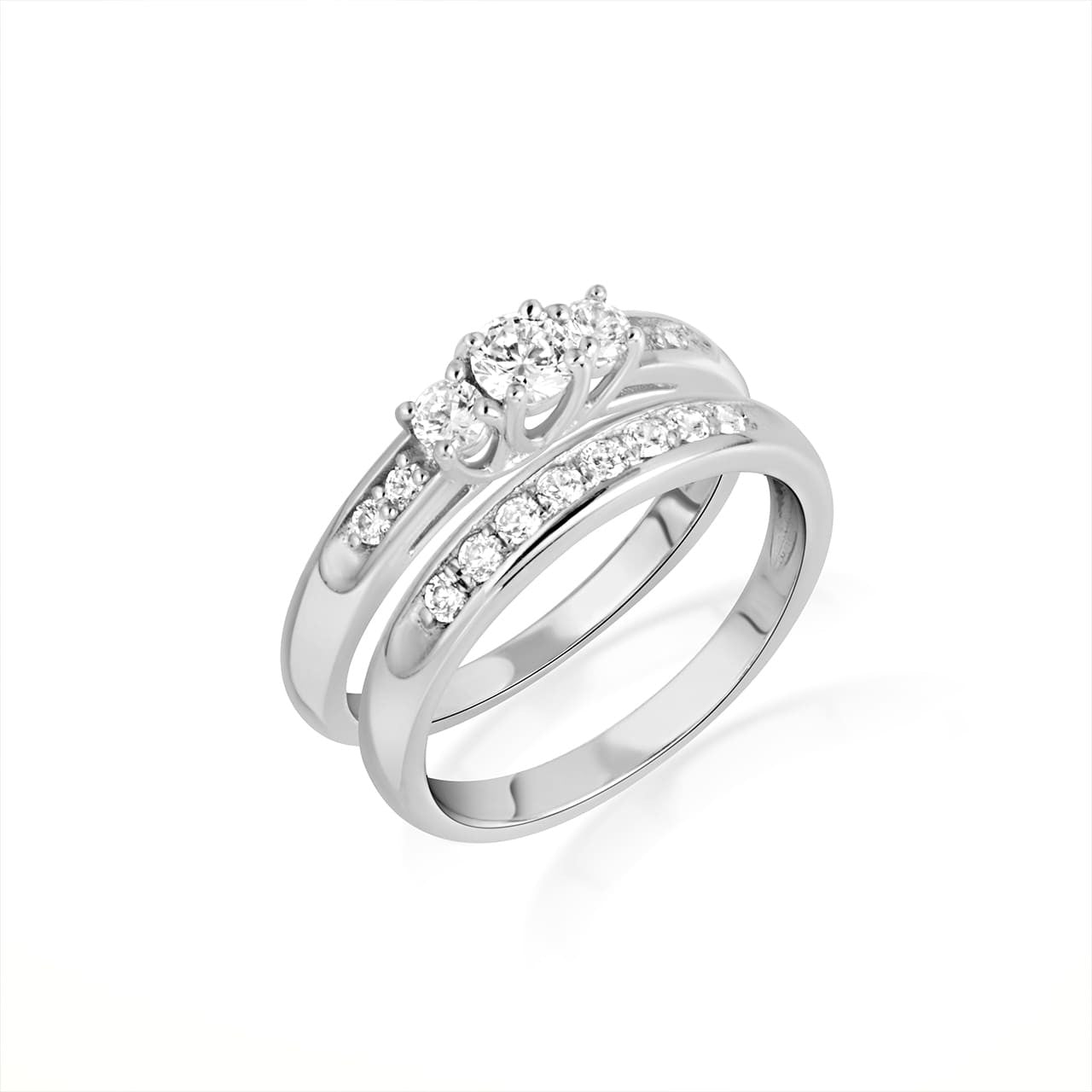 14K Gold Pave Lab Grown Triple Set Diamond Engagement Band Ring Set (Available in Yellow/Rose/White Gold)