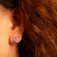 .925 Sterling Silver Dog Paw Print Heart Stud Earrings