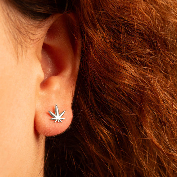 .925 Sterling Silver Marijuana Weed Leaf Stud Earrings