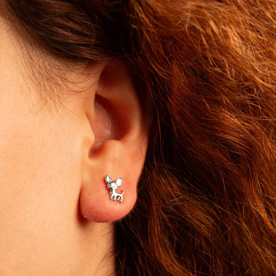 .925 Sterling Silver Chihuahua Pet Dog Stud Earrings
