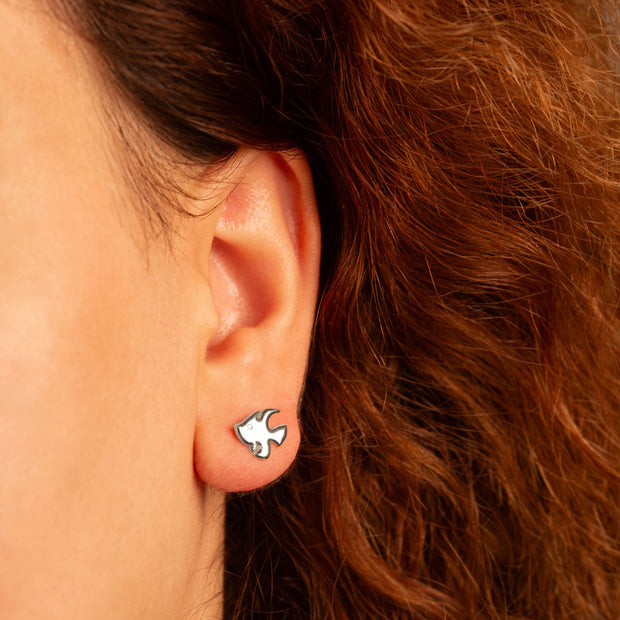 .925 Sterling Silver Fish Stud Earrings