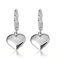 .925 Sterling Silver Heart Shape Love Cuban Link Huggie Hoop Earrings