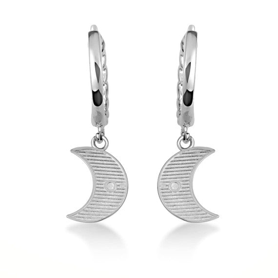 .925 Sterling Silver Crescent Moon Cuban Link Huggie Hoop Earrings