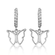 .925 Sterling Silver Butterfly Nature Cuban Link Huggie Hoop Earrings