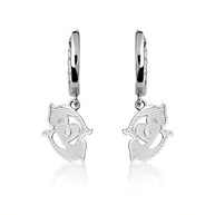 .925 Sterling Silver Dolphin Heart Cuban Link Huggie Hoop Earrings