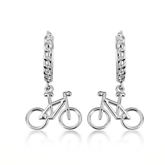 .925 Sterling Silver Bicycle Cuban Link Huggie Hoop Earrings