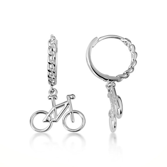 .925 Sterling Silver Bicycle Cuban Link Huggie Hoop Earrings