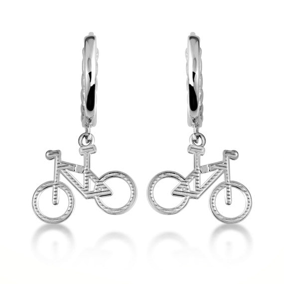 .925 Sterling Silver Bicycle Cuban Link Huggie Hoop Earrings