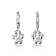 .925 Sterling Silver Dog Paw Print Cuban Link Huggie Hoop Earrings