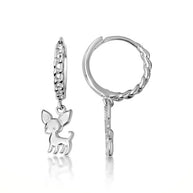 .925 Sterling Silver Chihuahua Pet Dog Cuban Link Huggie Hoop Earrings