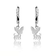 .925 Sterling Silver Chihuahua Pet Dog Cuban Link Huggie Hoop Earrings