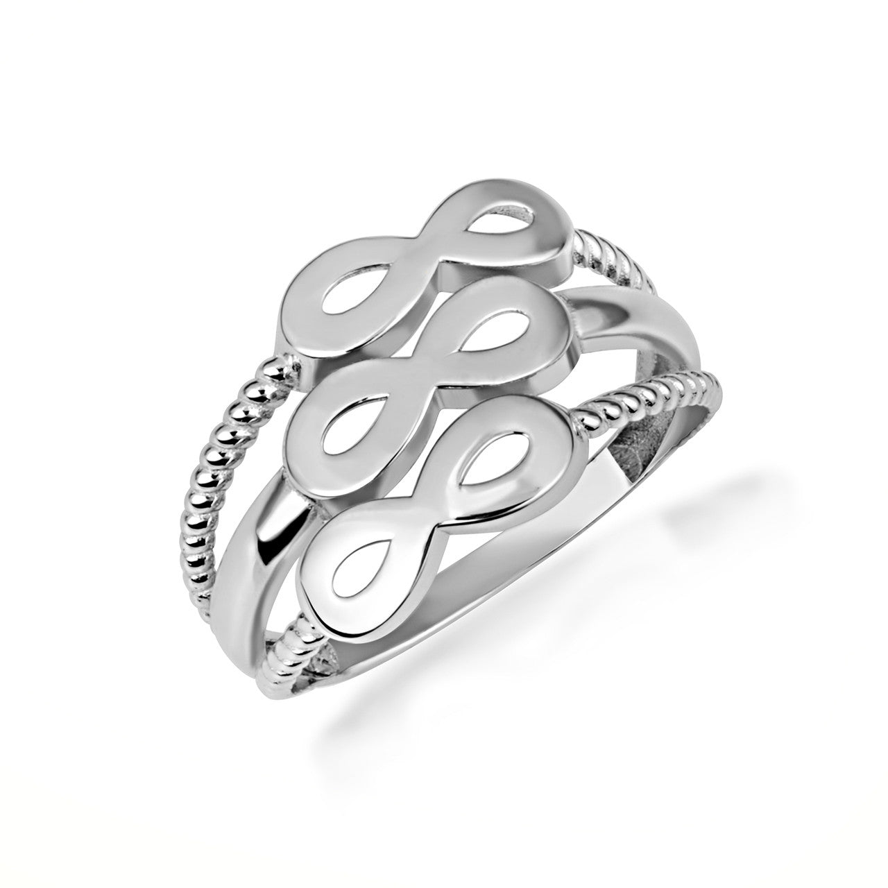 .925 Sterling Silver Triple Infinity Multi Row Rope Band Ring