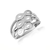 .925 Sterling Silver Triple Infinity Multi Row Rope Band Ring