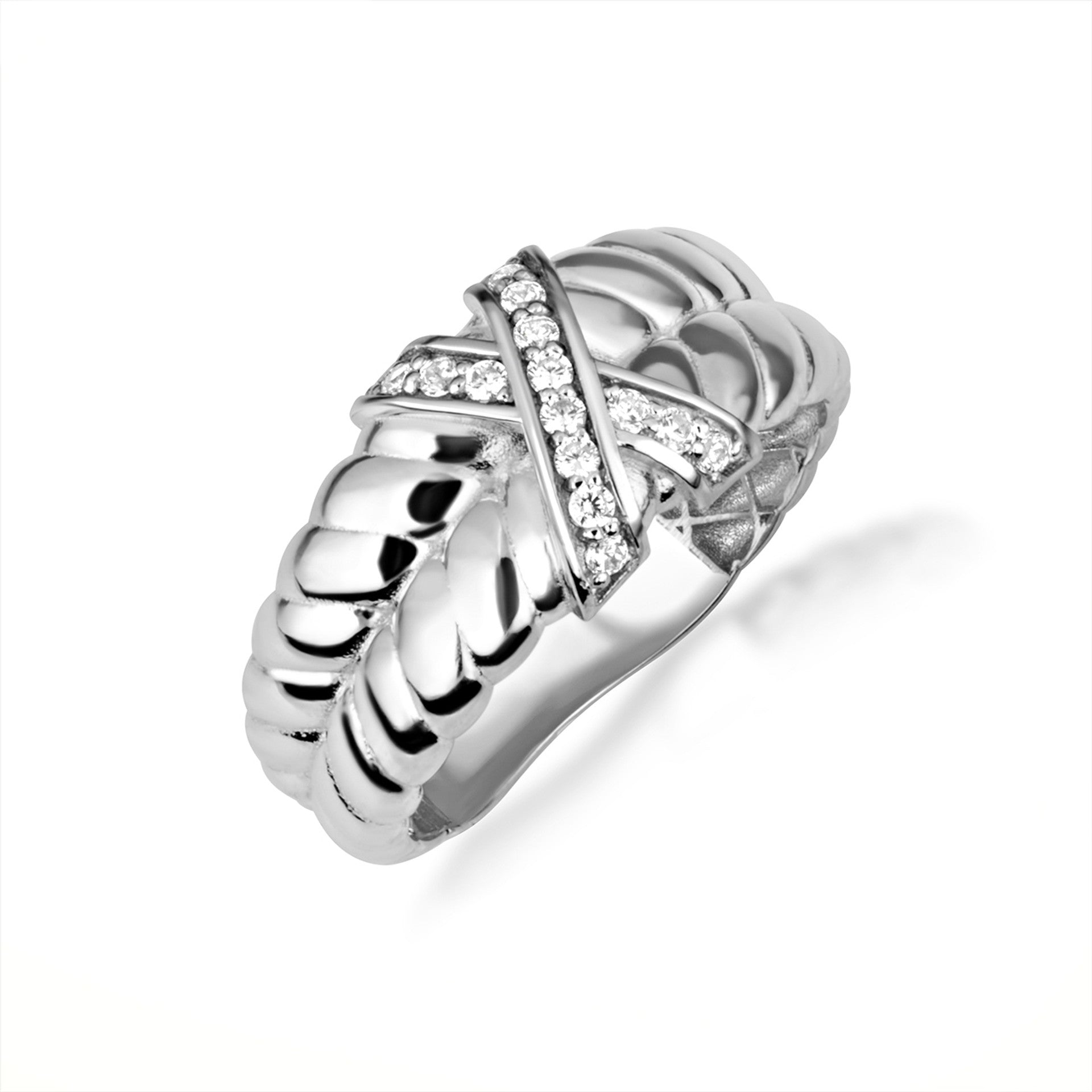 Two-Tone Gold Ribbed X Design Ring (Available in Yellow/Rose/White Gold)
