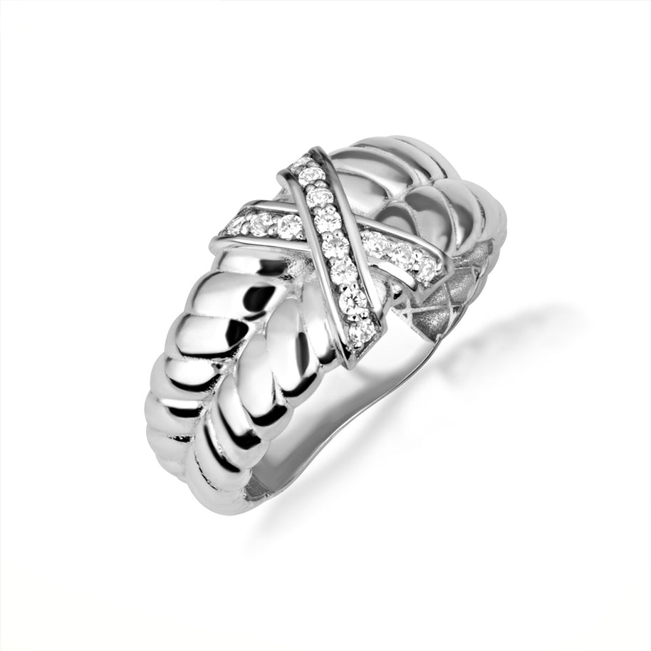 Two-Tone Gold Ribbed X Design Ring (Available in Yellow/Rose/White Gold)