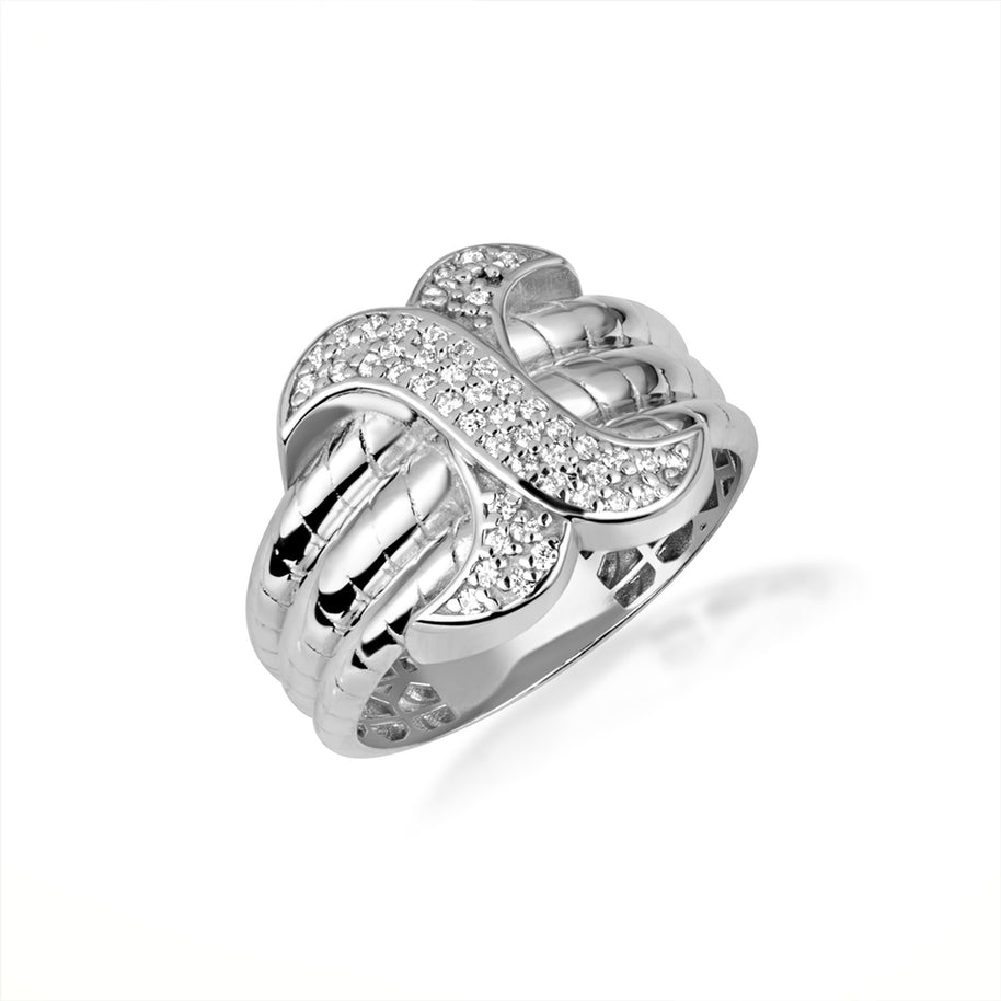 .925 Sterling Silver Cubic Zirconia X Design Multi Row Triple Band Ring