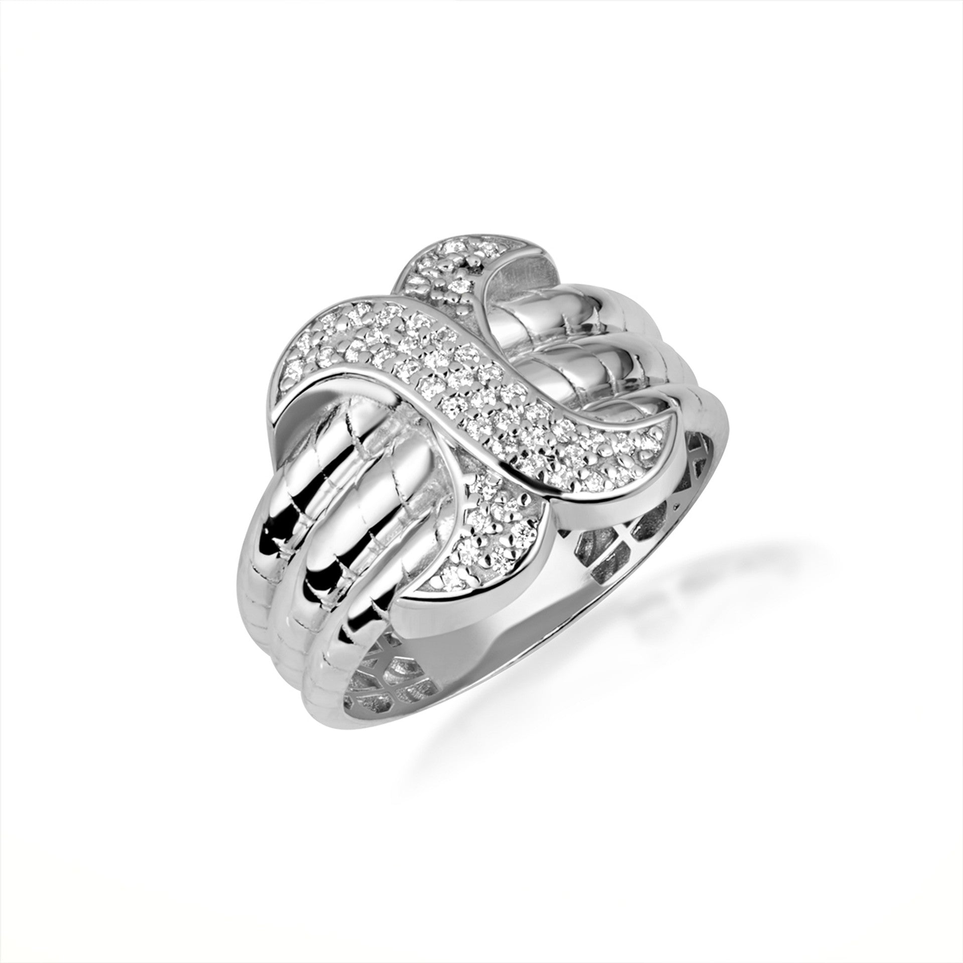 Two-Tone Gold Diamond X Design Multi Row Triple Band Ring (Available in Yellow/Rose/White Gold)