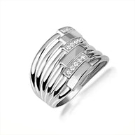 .925 Sterling Silver Multi Row Channel Set Cubic Zirconia Bar Band Ring