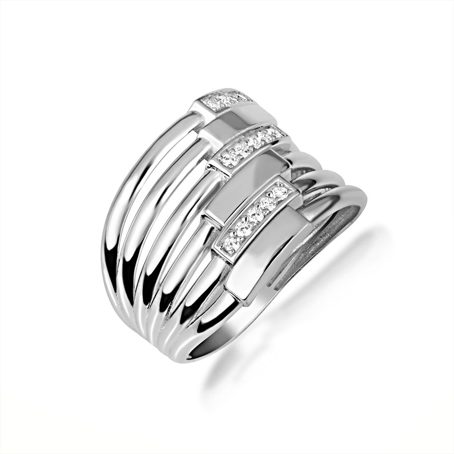 Gold Multi Row Channel Set Diamond Bar Band Ring (Available in Yellow/Rose/White Gold)