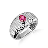 .925 Sterling Silver Oval Birthstone Ribbed Cocktail Ring