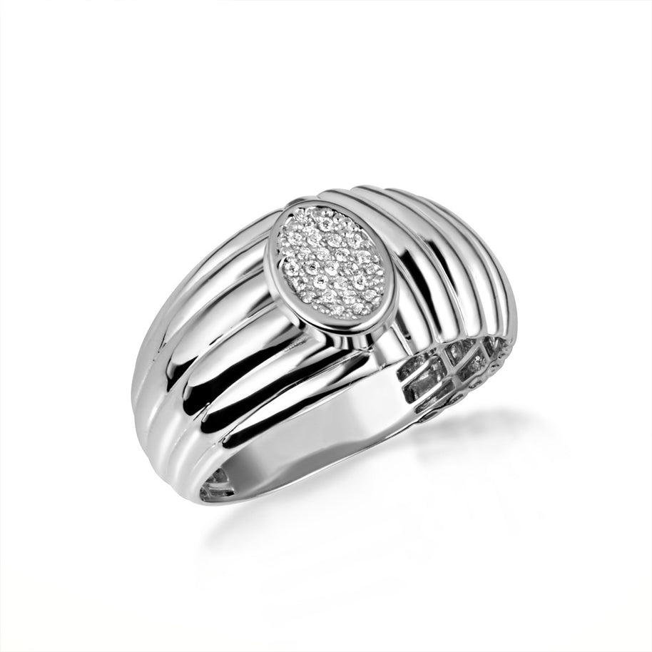 Two-Tone Gold Ribbed Oval Solitaire Diamond Ring (Available in Yellow/Rose/White Gold)