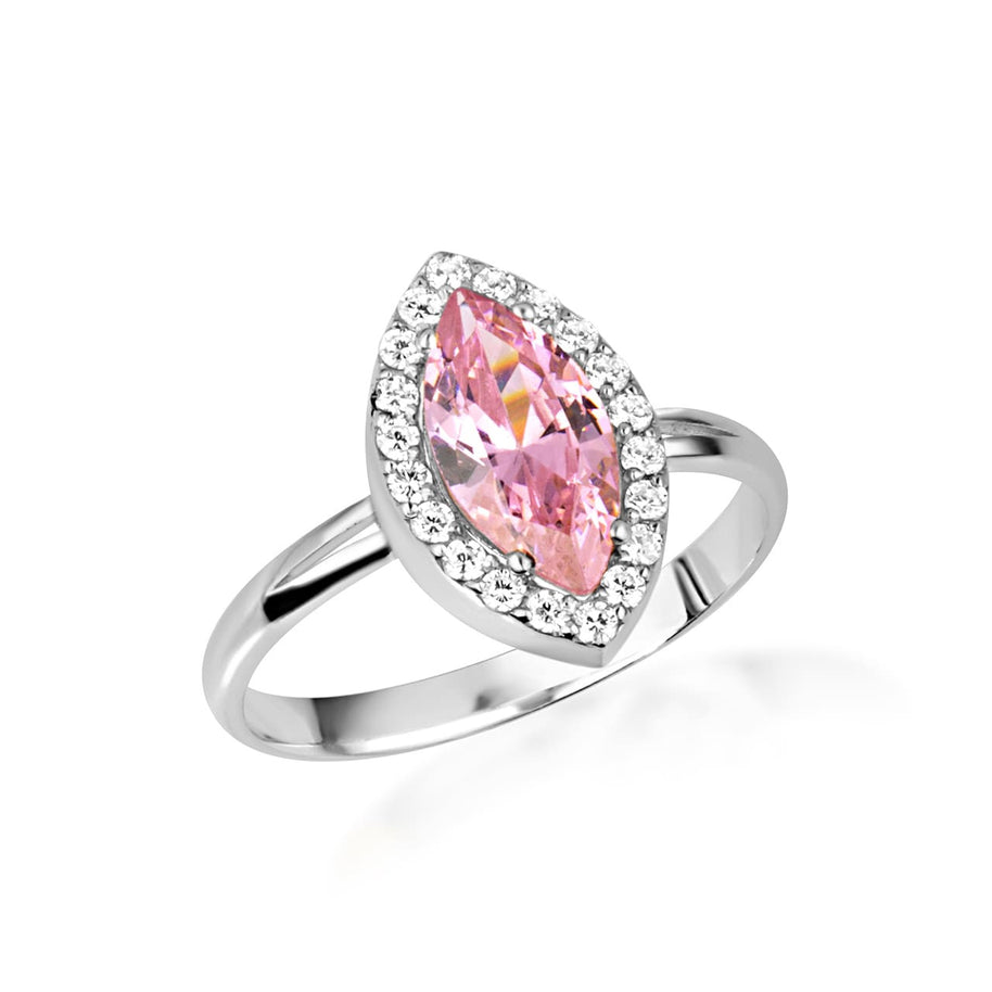 Gold Marquise Cut Birthstone Halo Ring (Available in Yellow /Rose/White Gold)