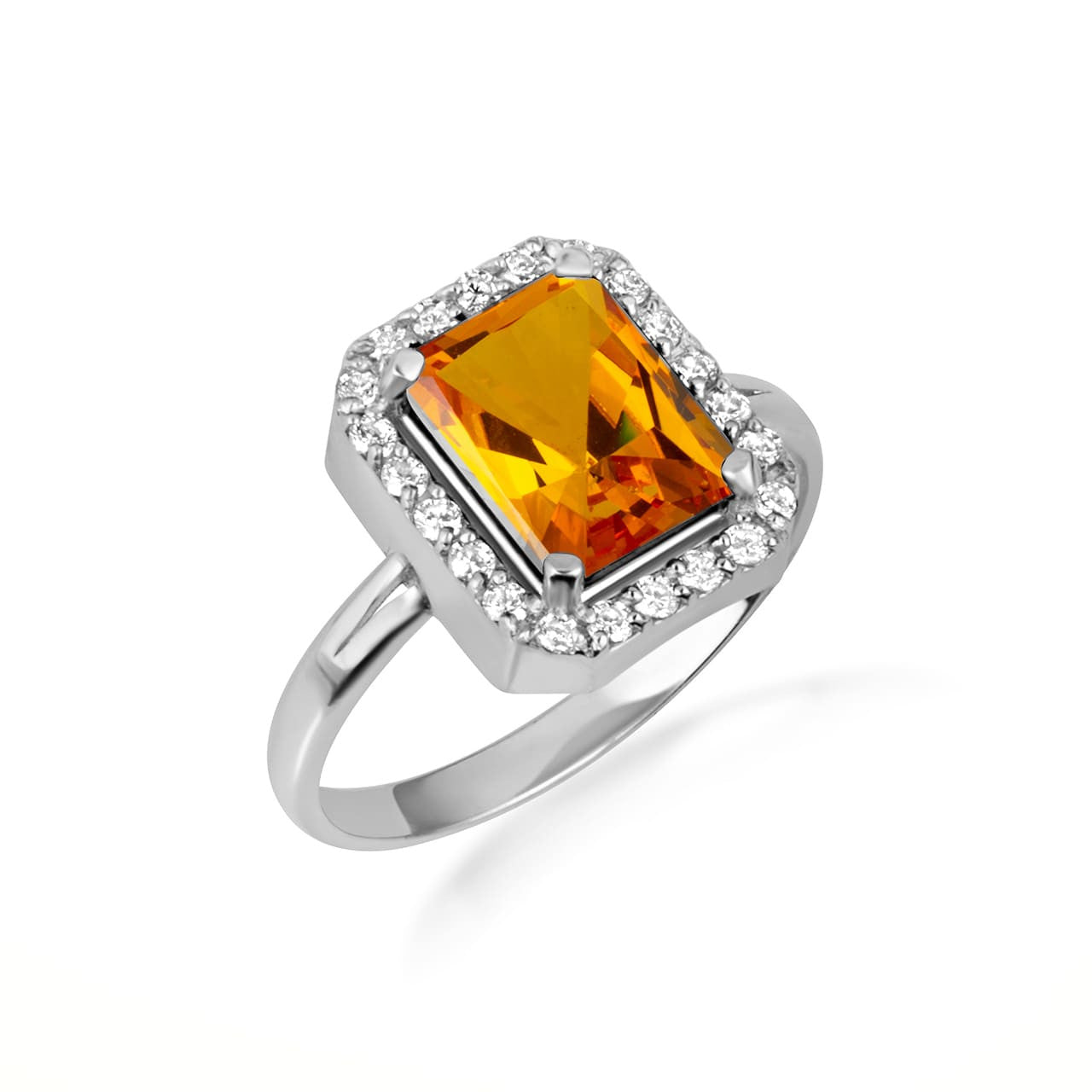 .925 Sterling Silver Radiant Cut Birthstone Halo Ring