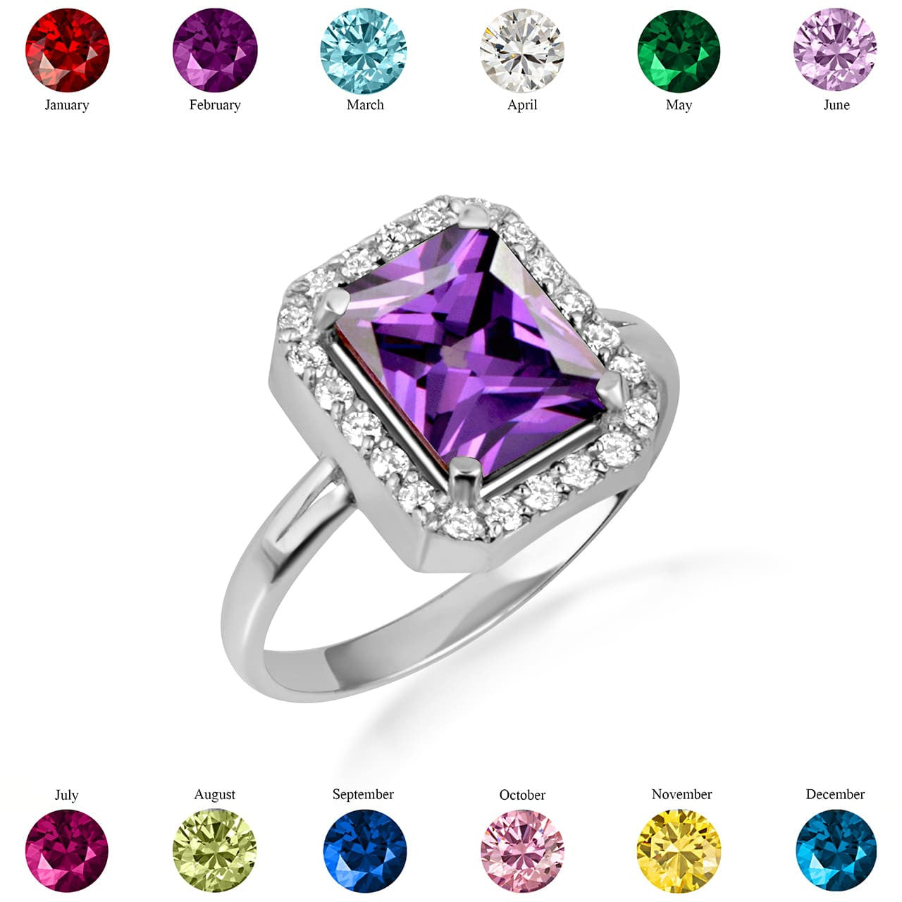 .925 Sterling Silver Oval Birthstone Ribbed Cocktail Ring