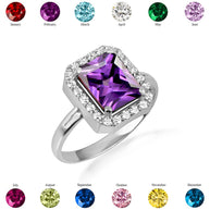 .925 Sterling Silver Oval Birthstone Ribbed Cocktail Ring