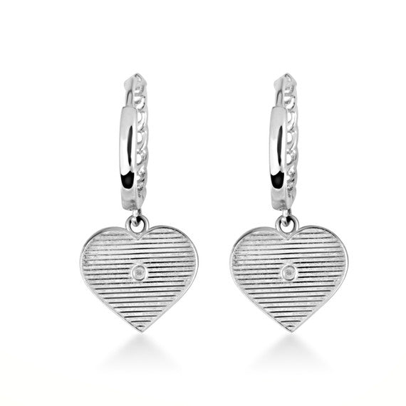 .925 Sterling Silver Heart Shape Love Cuban Link Huggie Hoop Earrings